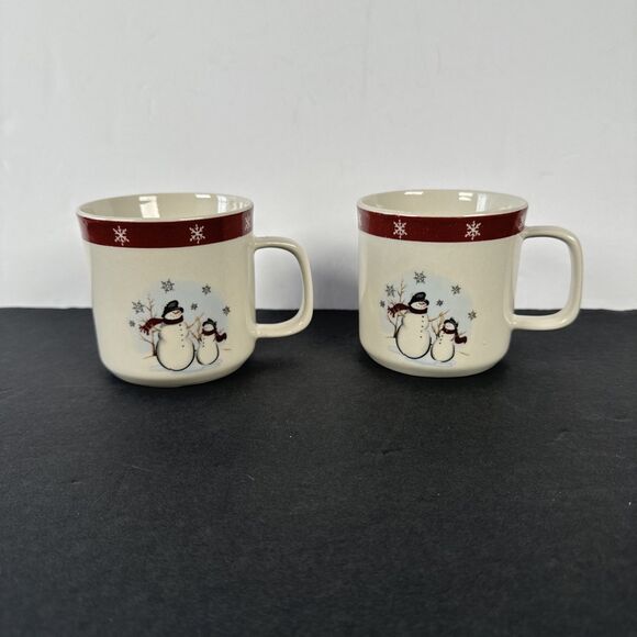Royal Seasons‎ Stoneware Snowman Coffee/Tea Cups Set Of 2 - Picture 1 of 8
